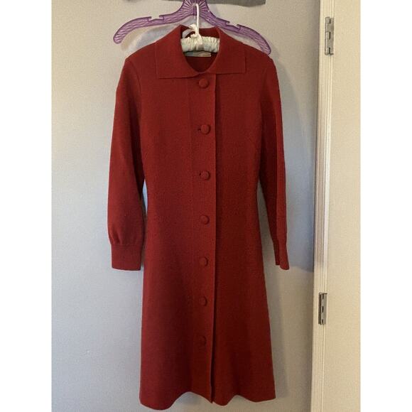 Vintage Cisanella 100% Wool Button Up Red Midi Dress - Picture 1 of 9